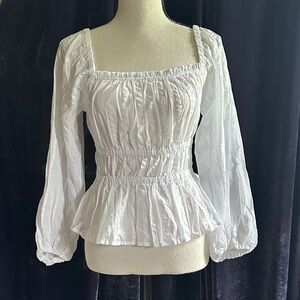 J. Crew White Ruched Peplum Blouse Sz XXS